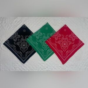 Lot of (3) Vintage 100% Cotton RN# 52469, Bandana Scarf - Green, Red, Black
